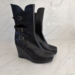 Castaner Leather Boots Buckles Wedge 40 Moto Edgy Urban Whimsigoth Witchy